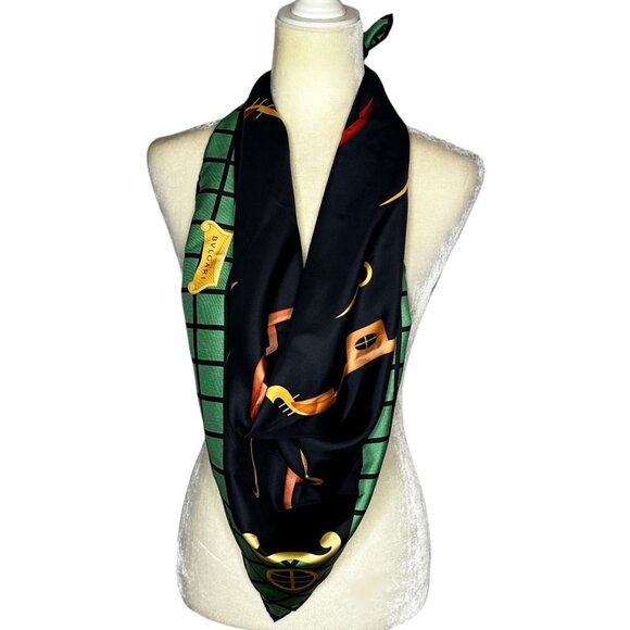 Bvlgari Silk Scarf Vintage Gondola Designer Davide Pizzigoni Blue Green 34" x 34 - Picture 2 of 12